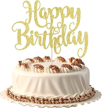 1PC Gold Glitter Happy Birthday & Anniversary Cake Topper Decor