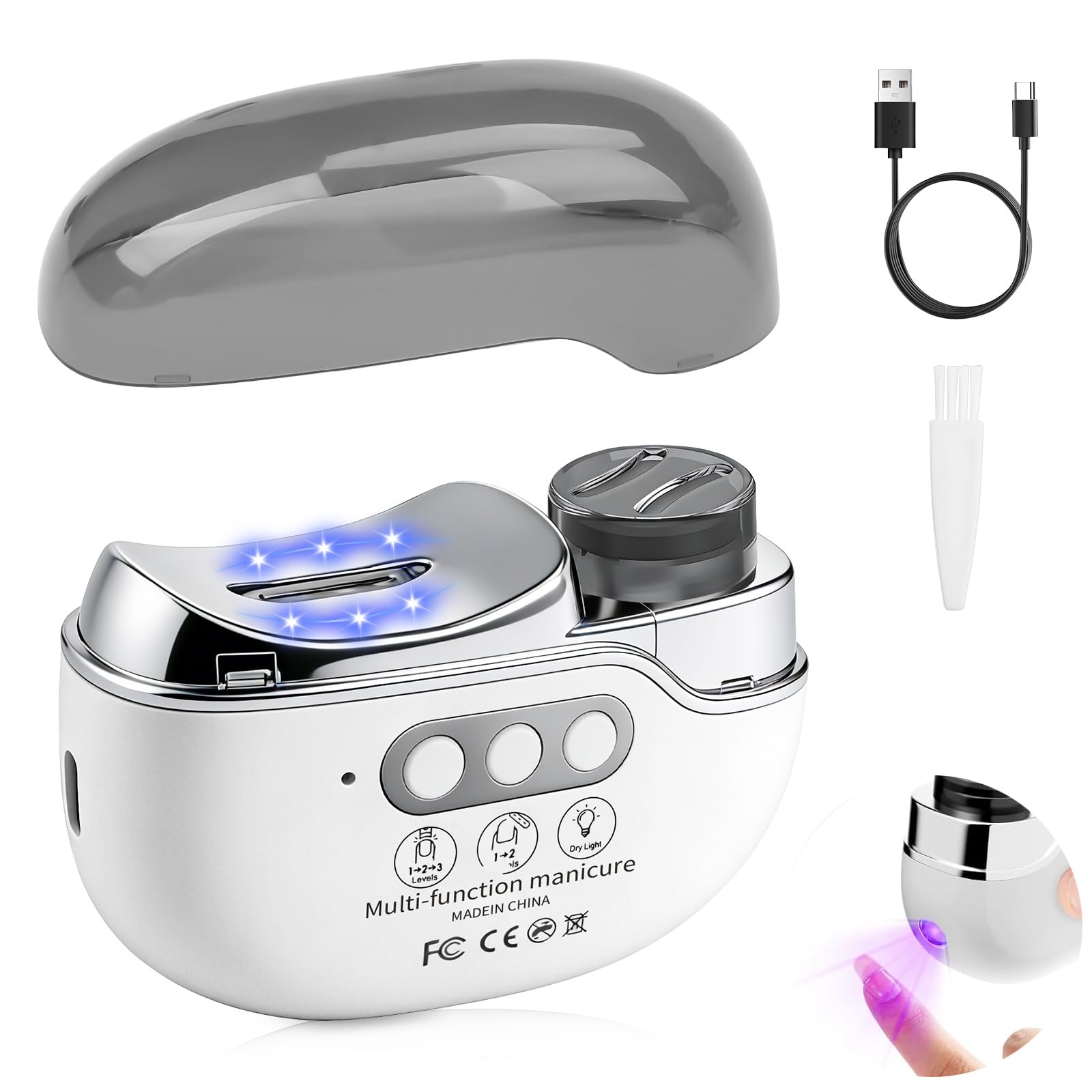 4 in 1 Elektrischer Nagelknipser, Einstellbarer Elektrische Nagelfeile, Nagelknipser Elektrisch mit Nagellampe, Tragbare Nagelfeile für Kinder, ältere Menschen, Erwachsene, Maniküre(A)