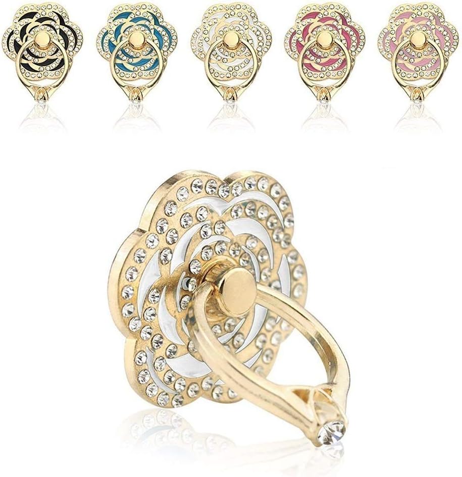 Phone Ring, ECVILLA Luxury Rose Shape Universal Phone Holder, 360° Rotation/3D Ring Grip Compatible with iPhone iPad Samsung LG HTC Nokia Huawei Tablet (White)
