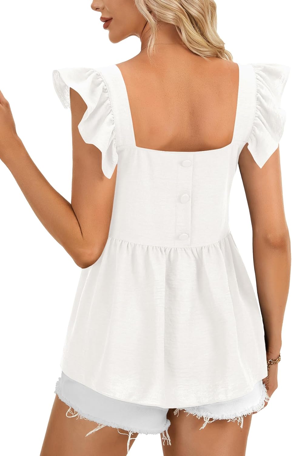 LYANER Women's Summer Sleeveless Peplum Blouse Square Neck Ruffle Strap Babydoll Tank Top White X-Large - Image 5