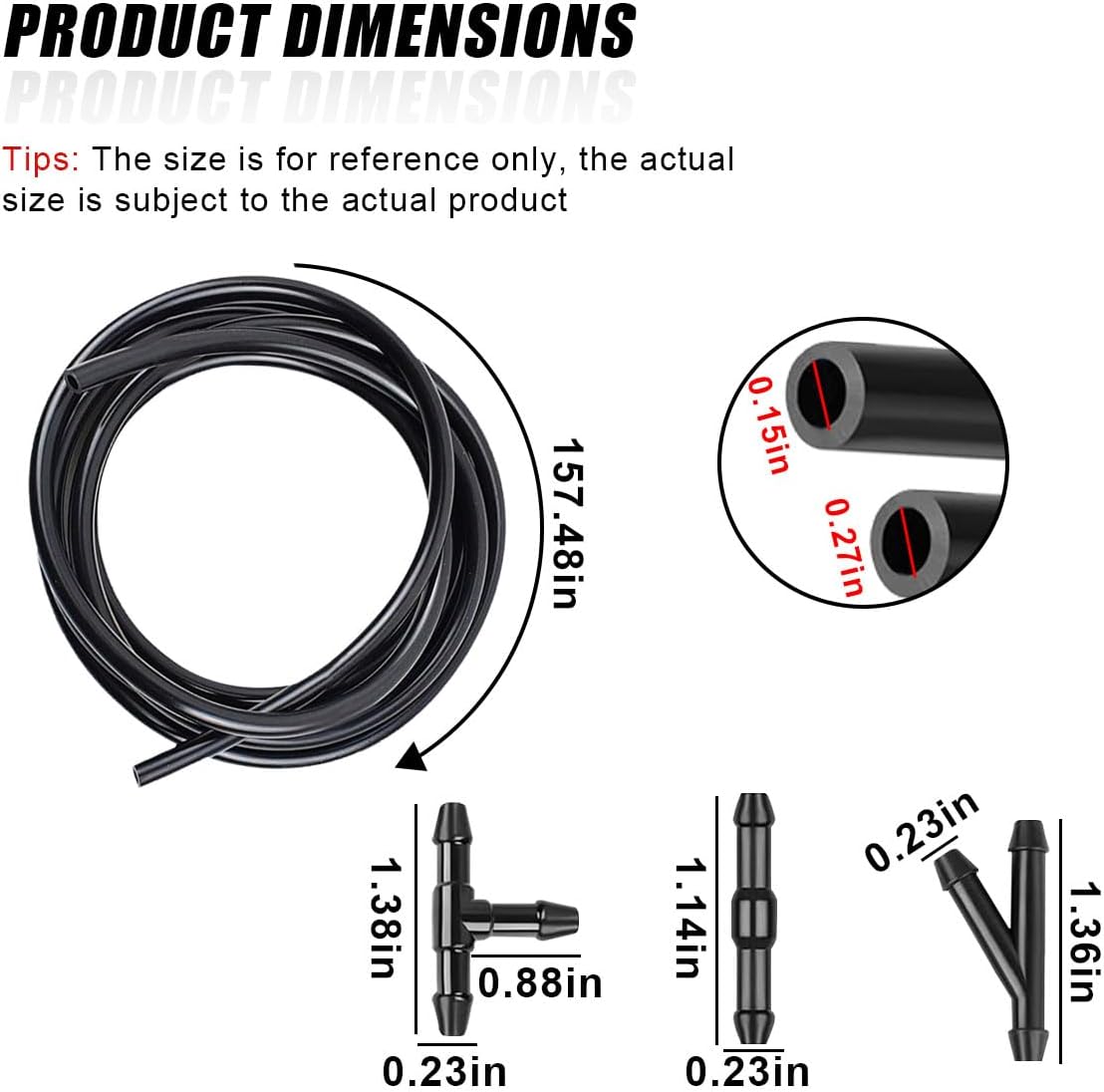 13PCS Car Windshield Washer Hose Kit, Includes 12 Hose Connectors and 1 4M Washer Fluid Hose, Windshield Repair Kit, Universal Accessories for Connect Water Pump and Nozzle