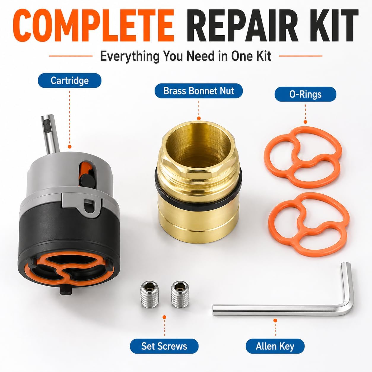 RP50587 Faucet Cartridge Repair Kit Replacement for DST Single Handle Kitchen and Lavatory Sink Faucets Repair Parts, Compatible with Delta RP50587 Cartridge Fix Leaking & Dripping-RP51503 Bonnet Nut