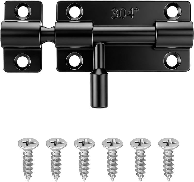 Slide Lock, 4" 304 Stainless Steel Barrel Bolt Latch with Padlock Hole | Slide Bolt Latch Gate Latches Lock with Mount Screw for Wooden Fence, Yard Doors, Barn Doors (Black)