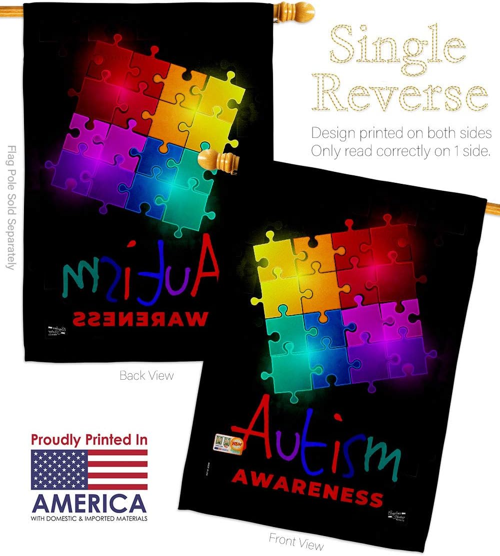 Autism Puzzle House Flag Eagle Set Support Awareness Inspirational Survivor Ribbon Prevention Cancer Breast BLM Small Decorative Gift Yard Banner Made In USA 28 X 40