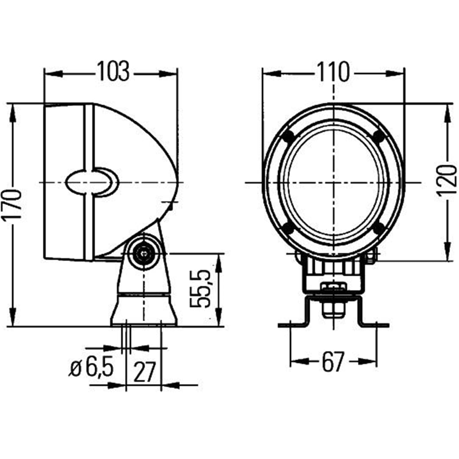 HELLA 1GM 996 134-061 Halógena-Faro de trabajo - Mega Beam - 12/24V - montaje exterior/Conexión roscada - Sujeción de 4 puntos - Iluminación terreno - Conector: AMP