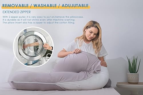 Miniatura 6 de INSEN Almohada refrescante de embarazo, almohada de maternidad para mujeres embarazadas, en forma de C para dormir de lado (gris sedoso refrescante)