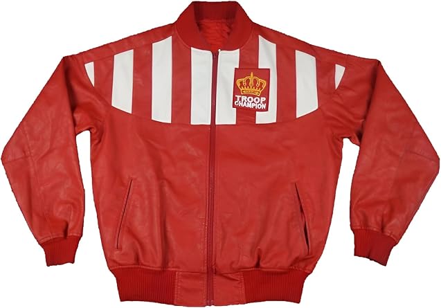 Mens Classic Genuine Leather Jacket - Red and White Bomber Motorcycle Biker Jacket