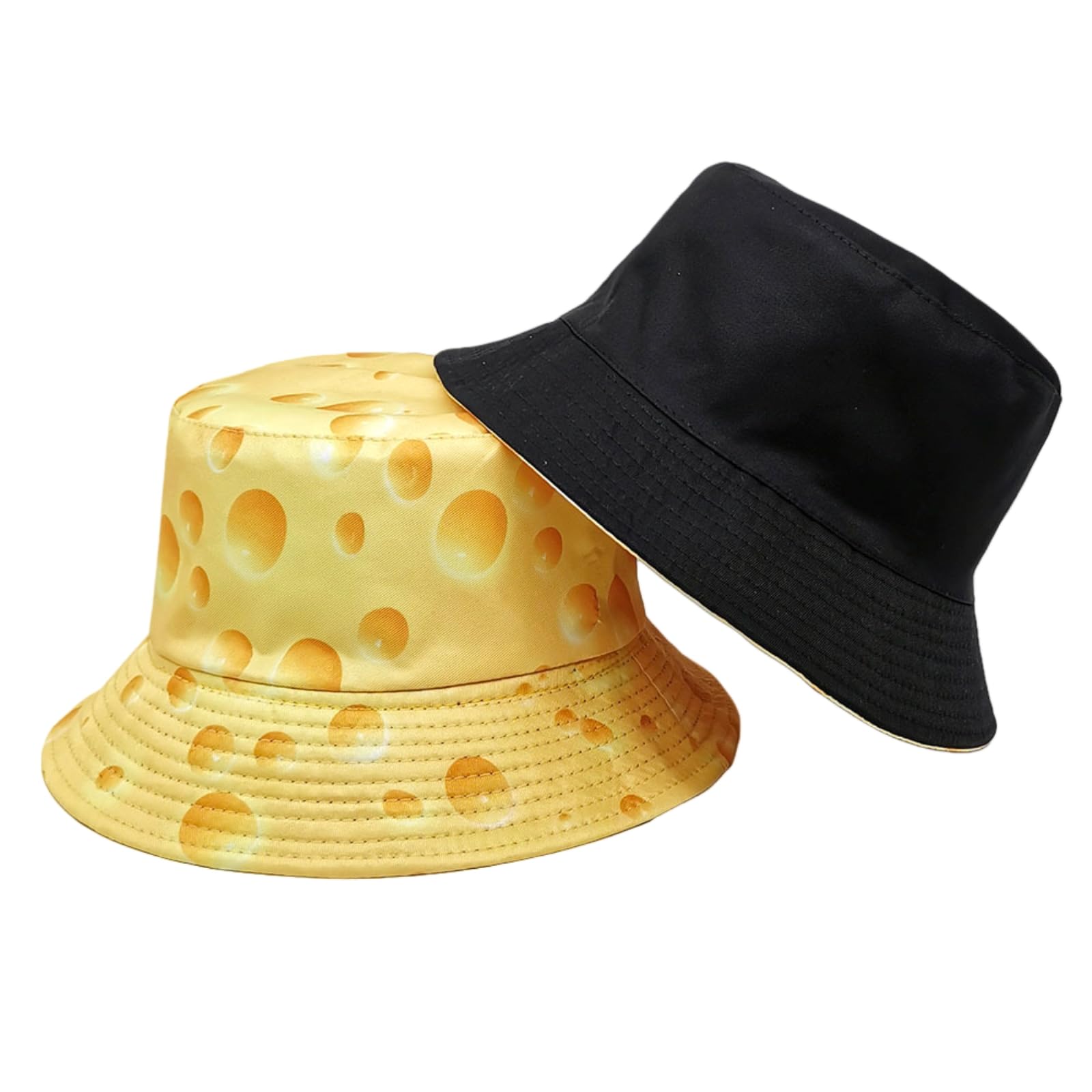 Gyios Bucket hat Funny Food Cheese Pattern Unisex Packable Summer Travel Boonie Sun Outdoor Fisherman Cap-yellow
