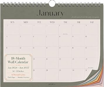 meDolove Spiral Hanging 18-Months Wall Calendar 2026-2027,14" x 11" | 12 Morandi Neutral Color Pages,Jan 2026-Jun 2027,No-Bleed Paper,for Women, Working Moms, Office