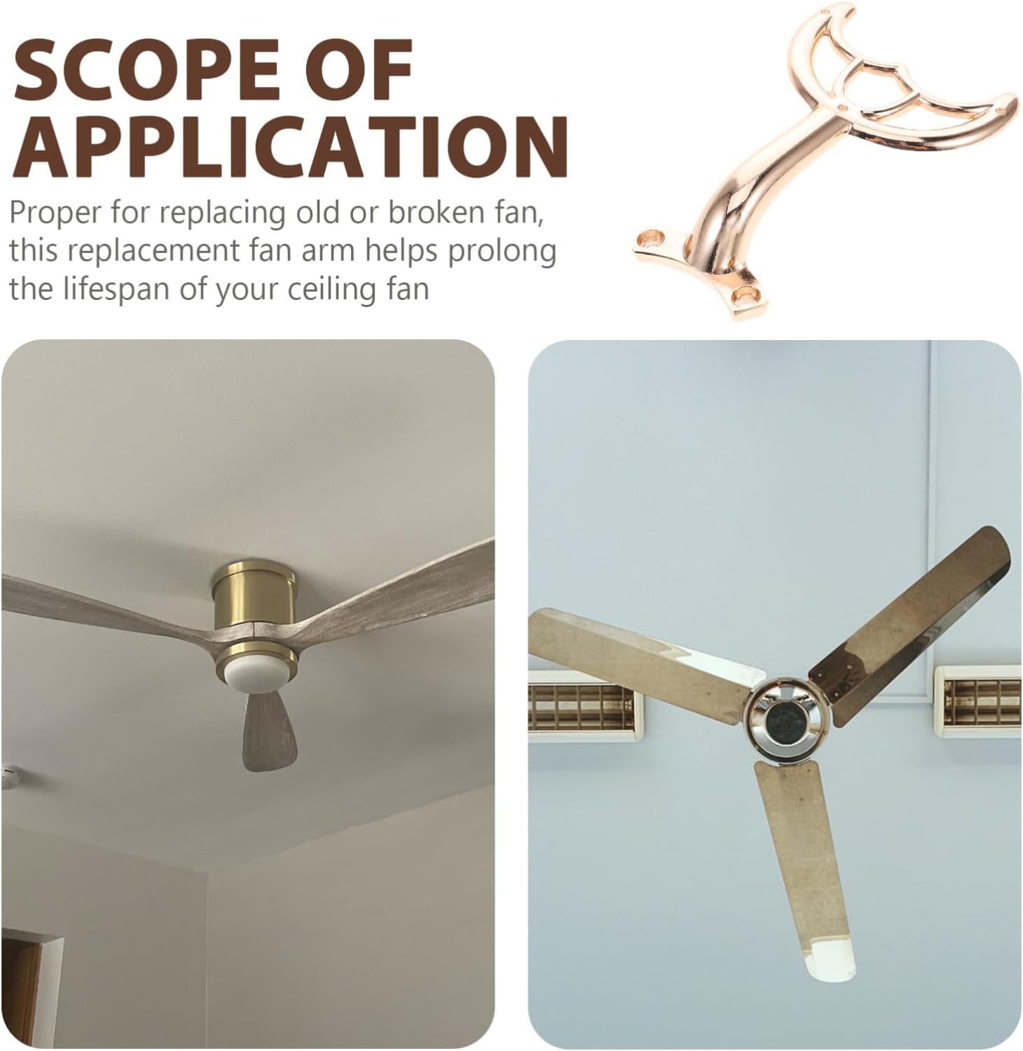 Angoily Ceiling Fan Blade Arm Bracket Replacement Zinc Alloy Golden Color Easy Installation Ideal for Various Ceiling Fans 1 Piece