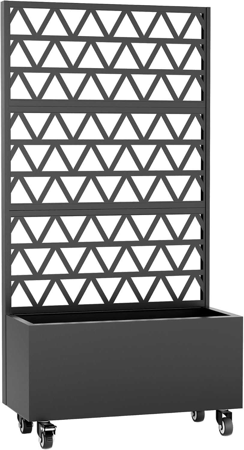 ZeHuoGe Metal Planter Box with Casters,Trellis Raised Garden Bed, Movable Trellis Privacy Screen (Assembly Required)