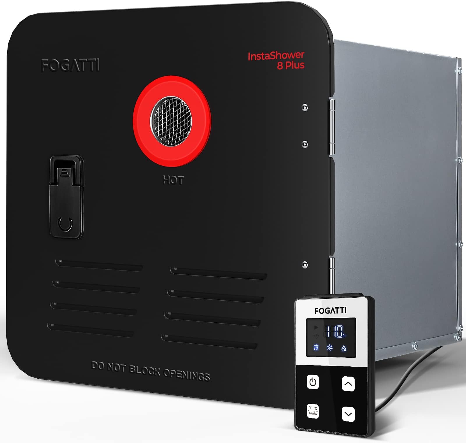 FOGATTI RV Tankless Water Heater, On Demand Hot Water Heater, Propane Gas Water Heater 2.2GPM, 12v, 55,000 BTU with 15”x 15” door (black)