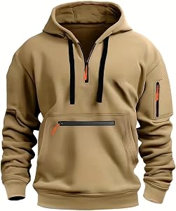 Rela Bota Hommes Hoodies Quarter Zip Hoodie Couleur Contraste Chandail à capuche , 1/4 fermeture zip, Kangaroo Pocket & Poche à manches, Hotte à cordons dressing, Lignée de polaire, Idéale pour les sorties quotidiennes/entraînement/port de campus