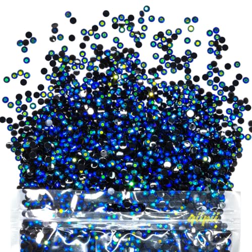 qiipii 36000PCS 3mm Sapphire Blue AB Resin Rhinestones for Crafting Dark Blue Flatback Jelly Resin Stones Bulk SS10 Non-Hotfix Black Blue Diamonds Gems for Nails Face Eyes Makeup Tumblers DIY Crafts