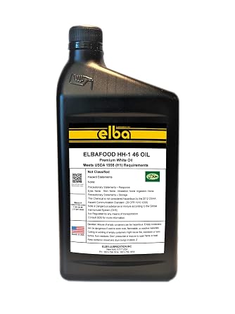 ELBAFOOD HH-1 46 | Food Grade Hydraulic Oil | Semi- Synthetic Hydraulic Oil 46 | NSF Registered AS H-1 Halal and Kosher Certified. Compare to FMO 200 AW, KluberFood, Petrochem, Petro-Canada. QT Pack