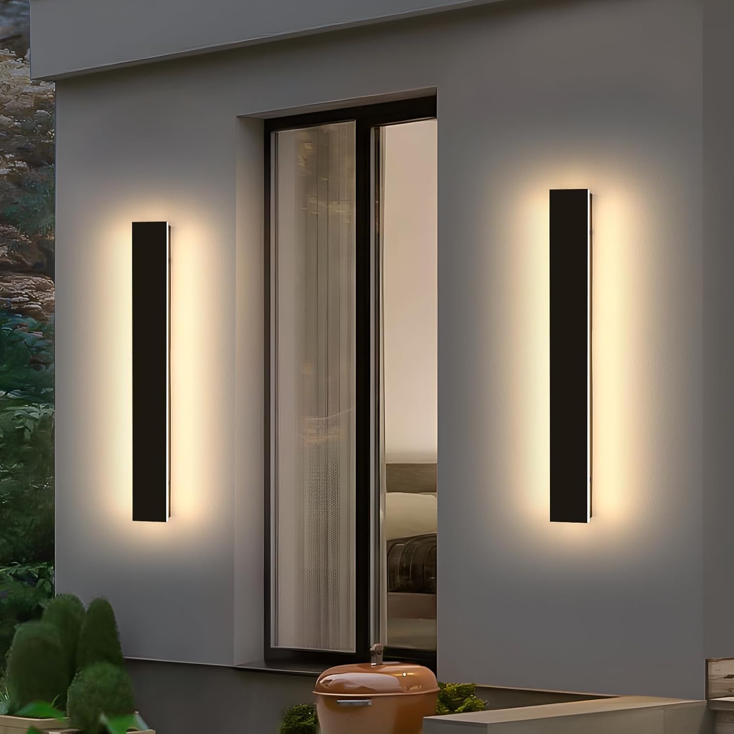 2 Pack 23.6inch Long Outdoor Led Wall Lights, IP65 Waterproof Black Outside Porch Lights, 3000K Warm White, 24W, Modern Exterior Wall Sconces Lighting for Garage, Patio, House, Garden