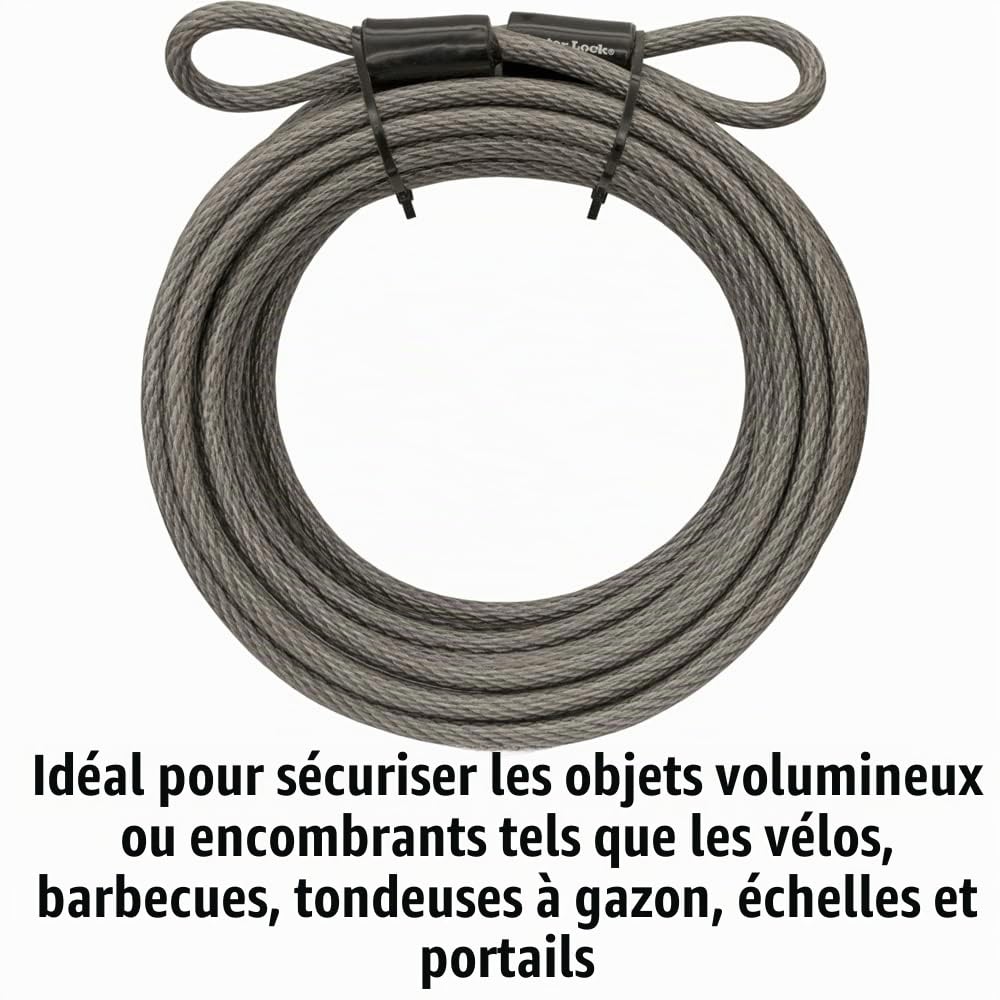 Master Lock - Câble de sécurité en acier pour vélo, 9,1 m de long et 10 mm de diamètre, câble recouvert de vinyle avec extrémités en boucle, 70DCC