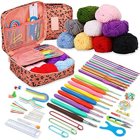 LOKUNN Crochet Kit for Beginners, 103 PCS Crocheting Kit Beginner, Crochet Starter Kit, Crochet Hook Set with Crochet Yarn and Crochet Accessories, Beginner Crochet Yarn Kit for Adults(Red) Cover