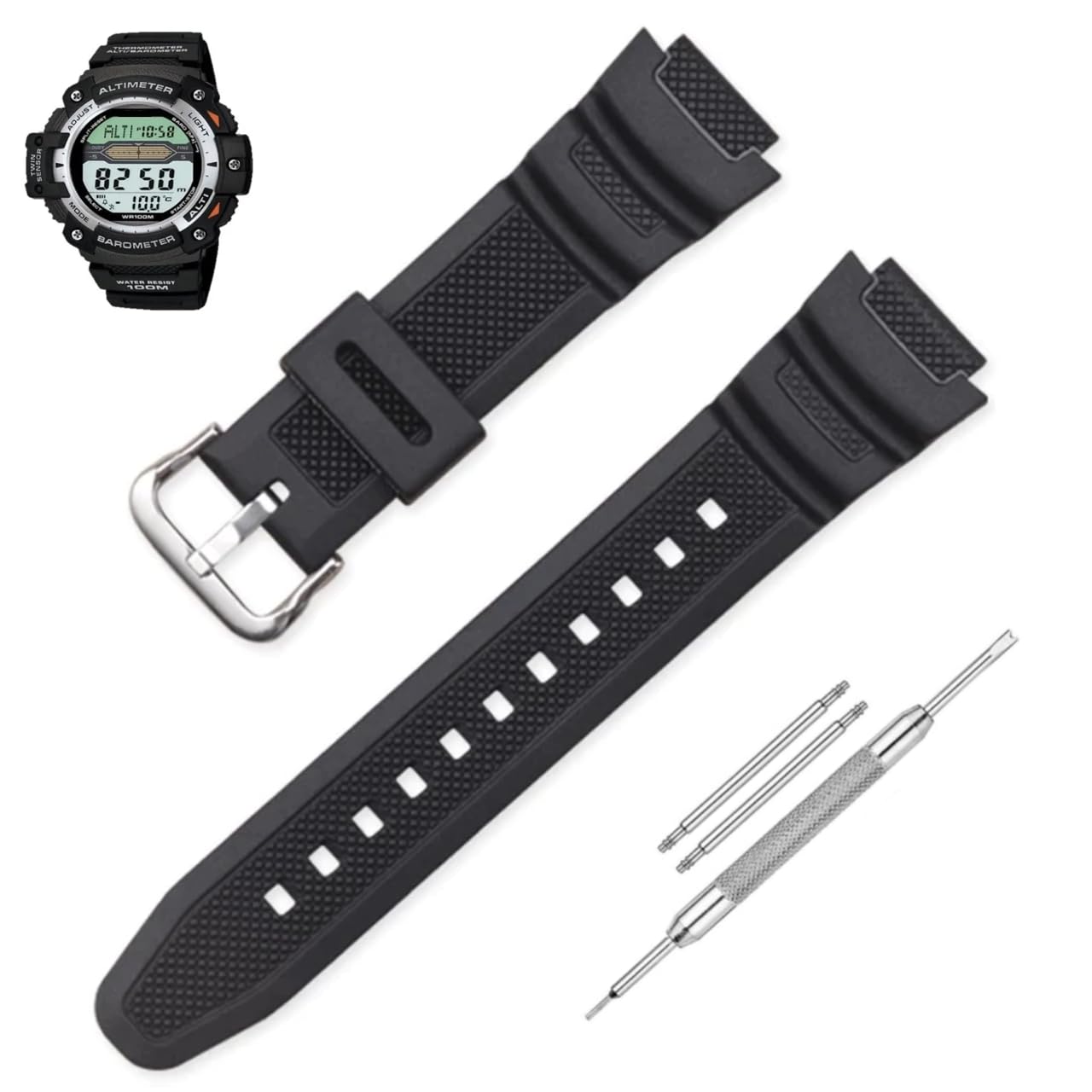 LineOn Resin Soft Watch Strap (Black) Compatible With CASIO SGW-300 SGW 300 with Tool and Pins (B0CS9SK9Q1) Amazon Price History, Amazon Price Tracker