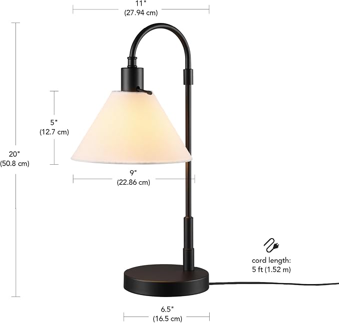 Lámpara de mesa 20 pulgadas negro mate pantalla blanca miniatura 3