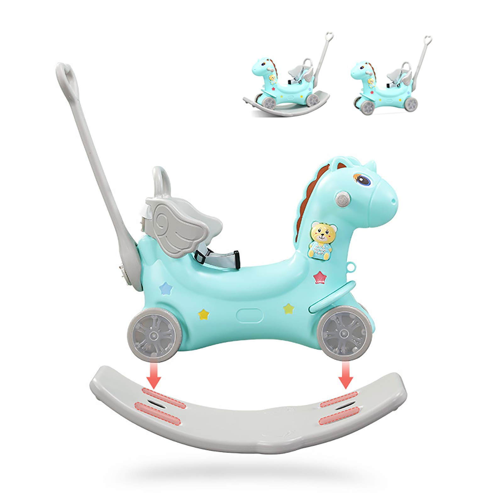 2 in 1 Baby Rocking Chairf or Kids, Comfortable Baby Rocking Horse, Baby Ride On Toys, Silent Flashing Wheel, for 1-6 Year Old Baby Exercise Balance Ability And Brain Development Toy Gift
