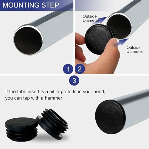 Miniatura 5 de uxcell Tapón redondo acanalado de plástico de 1.18 pulgadas y 1.181 in de diámetro exterior de tubo negro, 8 piezas, 1.14 pulgadas de diámetro