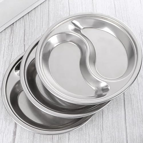 Miniatura 4 de 4 platos de salsa de soja de acero inoxidable divididos, platos coreanos de 2 compartimentos, bandeja de condimentos para condimentos para barbacoa,