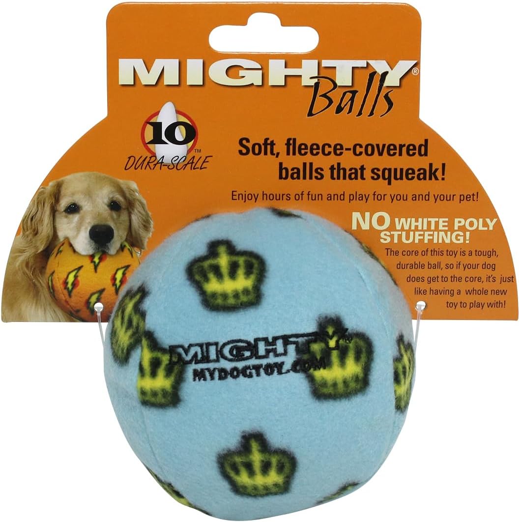 MIGHTY- NO Stuff Ball – Squeaky Plastic Core. 2-in-1 Toy. Made Durable, Strong & Tough. Interactive Play (Tug, Toss & Fetch)& Floats (Blue, Medium)