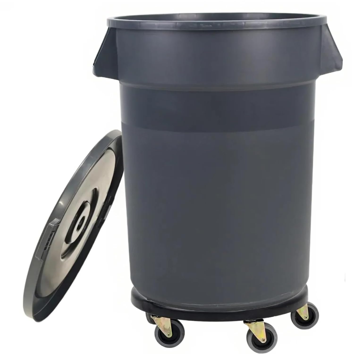 32 Gallon Outdoor Trash Can with Wheels, Rolling Trash Can with Lid & Sturdy Handle, Commercial Round Trash Cans, Outdoor Garbage Can for Kitchen, Garage, Backyard and Patio (32 Gallon, 1 Pack)