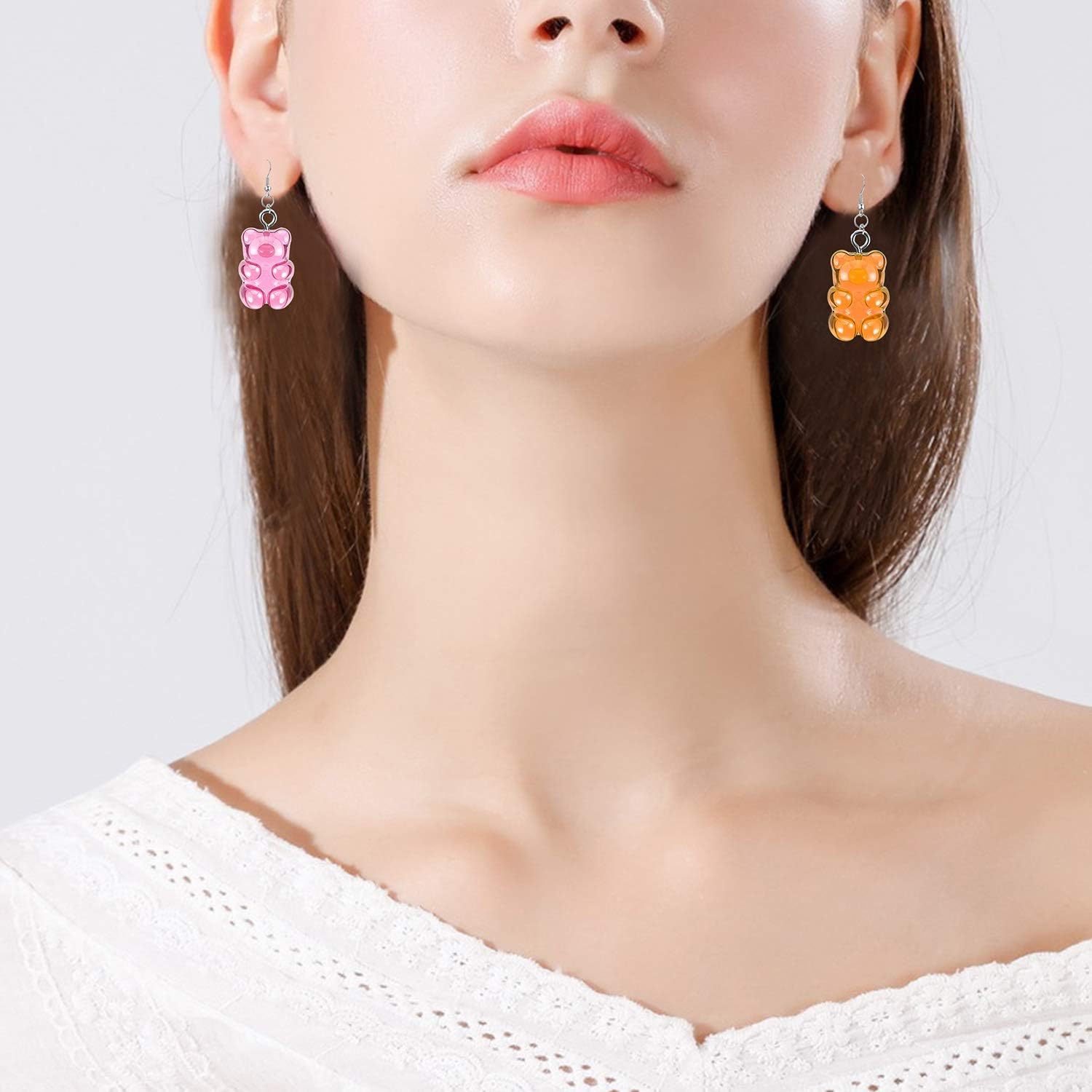 8Pairs Gummy Bear Earrings Set,Colorful Cartoon Resin Candy Dangle Earrings for Women - Image 9