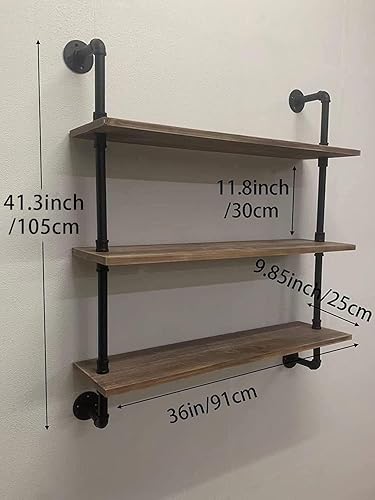 Miniatura 2 de Estantes de tubería industriales, estantes de tubería industrial de madera real, estantes flotantes industriales con tablones de madera, estantes de