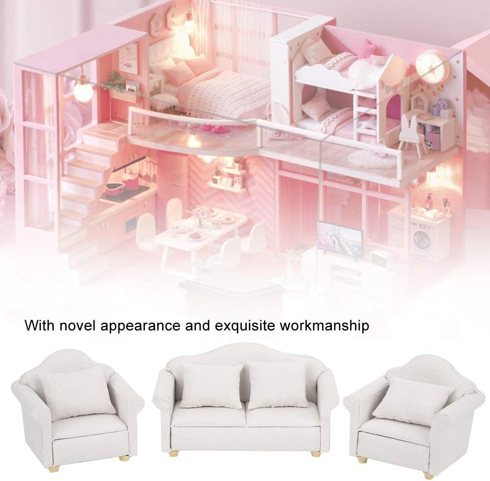 Keenso 3Pcs Dollhouse Couch, 1:12 Mini Dollhouse Furniture Sofa Cushion Set Doll House Furniture Accessories