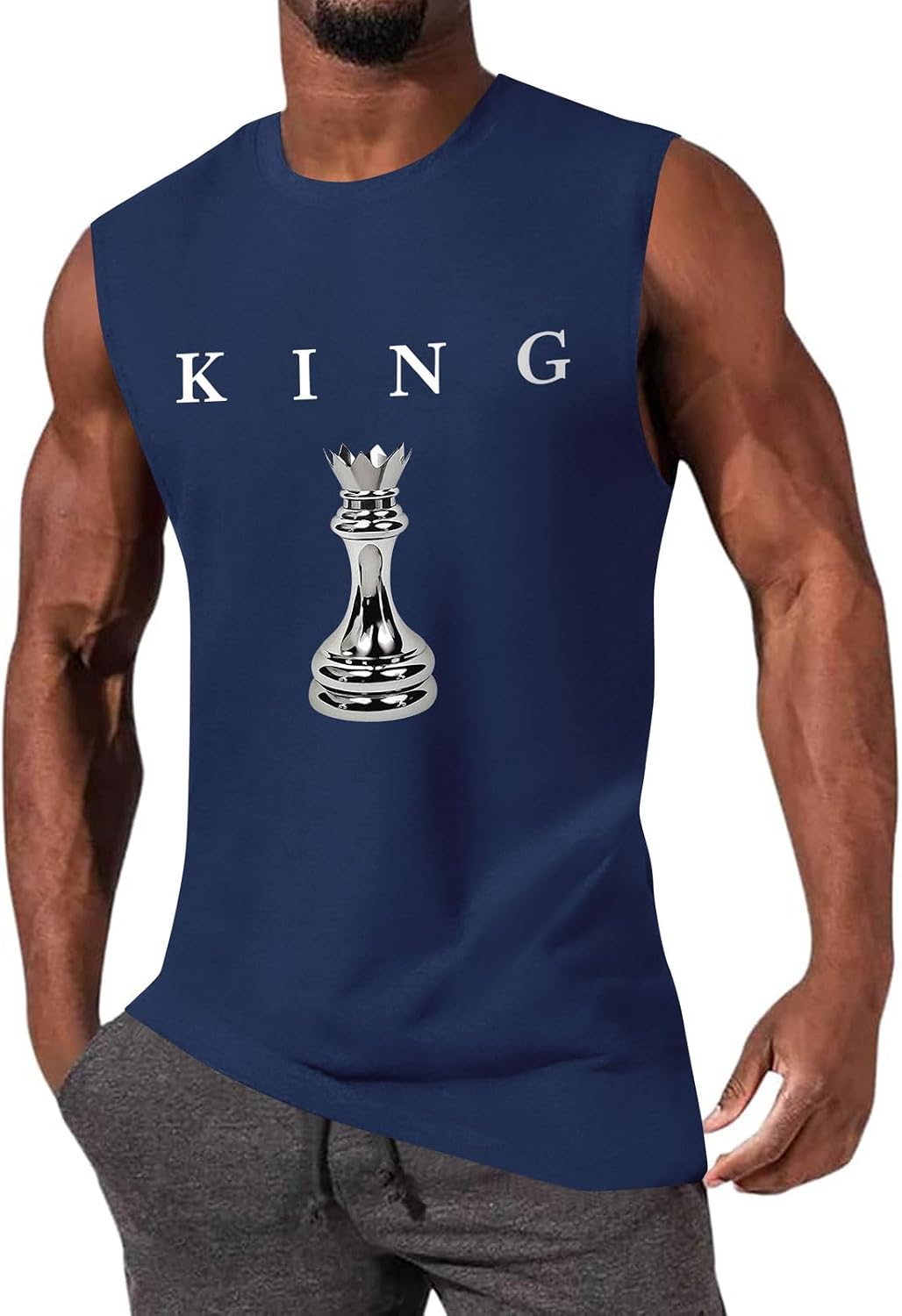 Mens Graphic Sleeveless Shirts Chess King Shirts Summer Casual Streetwear Urban Tank Tops