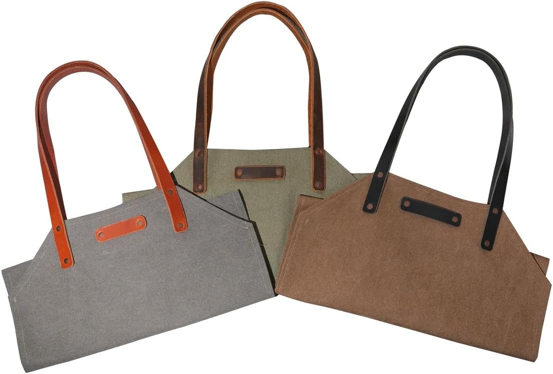 Large leather canvas wood carrying bag ，waxed canvas log carrier, Heavy Duty Firewood Log Carrier W06-LCLC
