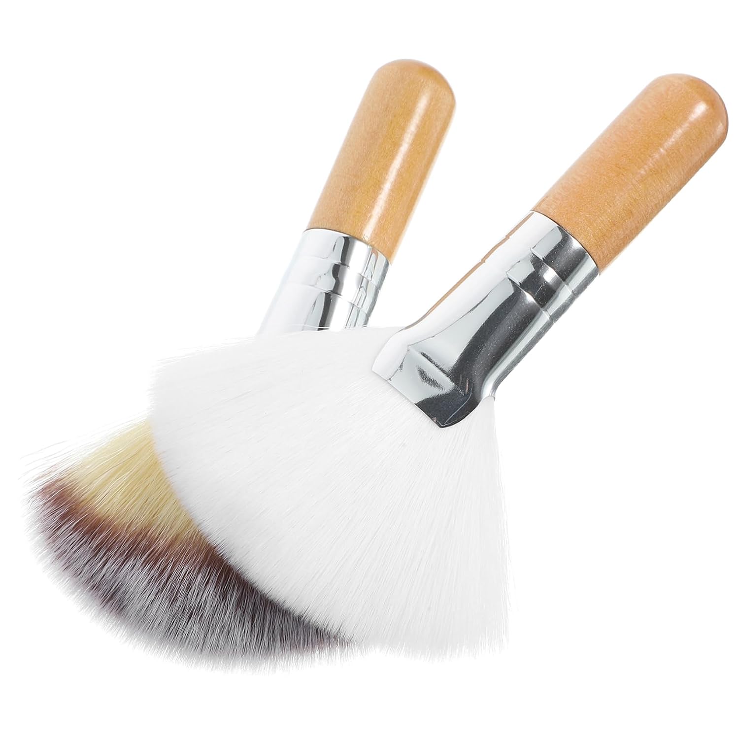 WOONEKY 2pcs Fan Makeup Brush for Highlighting Soft Bristles Facial Blush Brush Handle for Women for Loose Powder and Blush Application