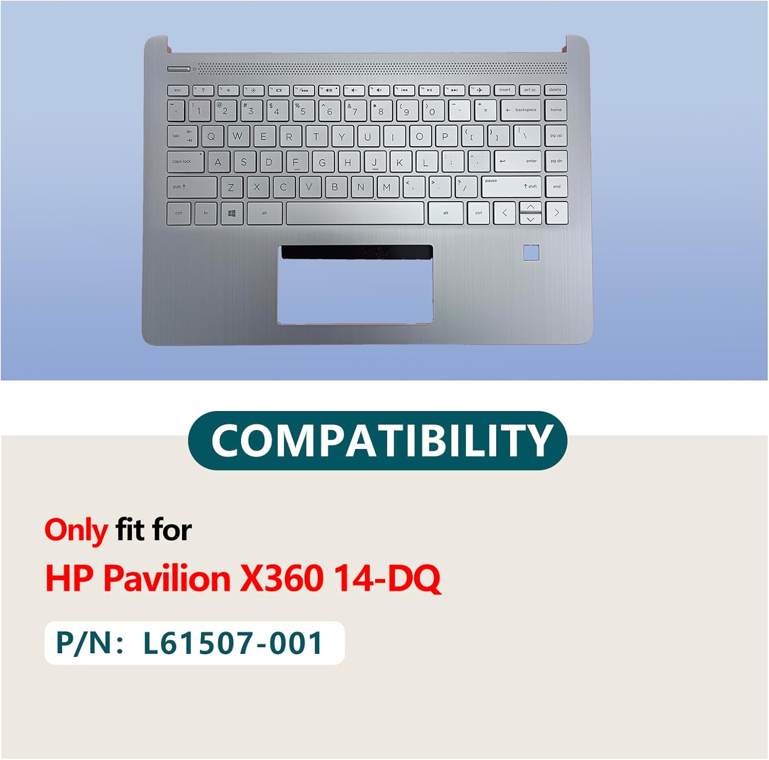 Replacement for HP Pavilion X360 14-DQ Laptop Upper Case Palmrest with Fingerprint Hole Backlit Keyboard Assembly Part L61507-001