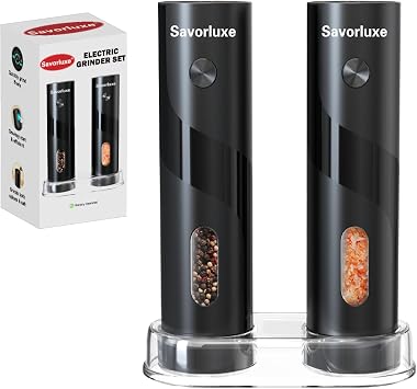 Electric Salt and Pepper Grinder Set,Top-Refill,Black Savorluxe