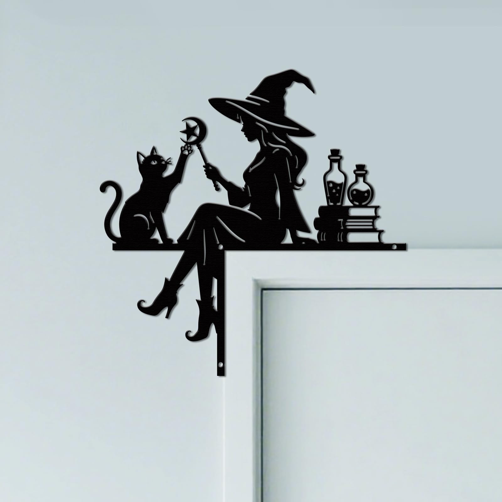 CUTHOLLOW Witch and Black Cat Door Topper Sign Metal Wall Art Decor — image 1