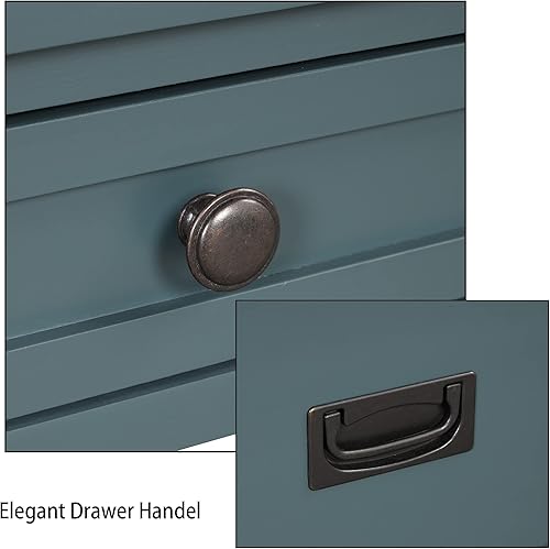 Miniatura 32 de Mesa consola rústica con 4 cajones y estantes, armario de cocina vintage de madera para almacenamiento, pasillo, vestíbulo con estantes de Marrón