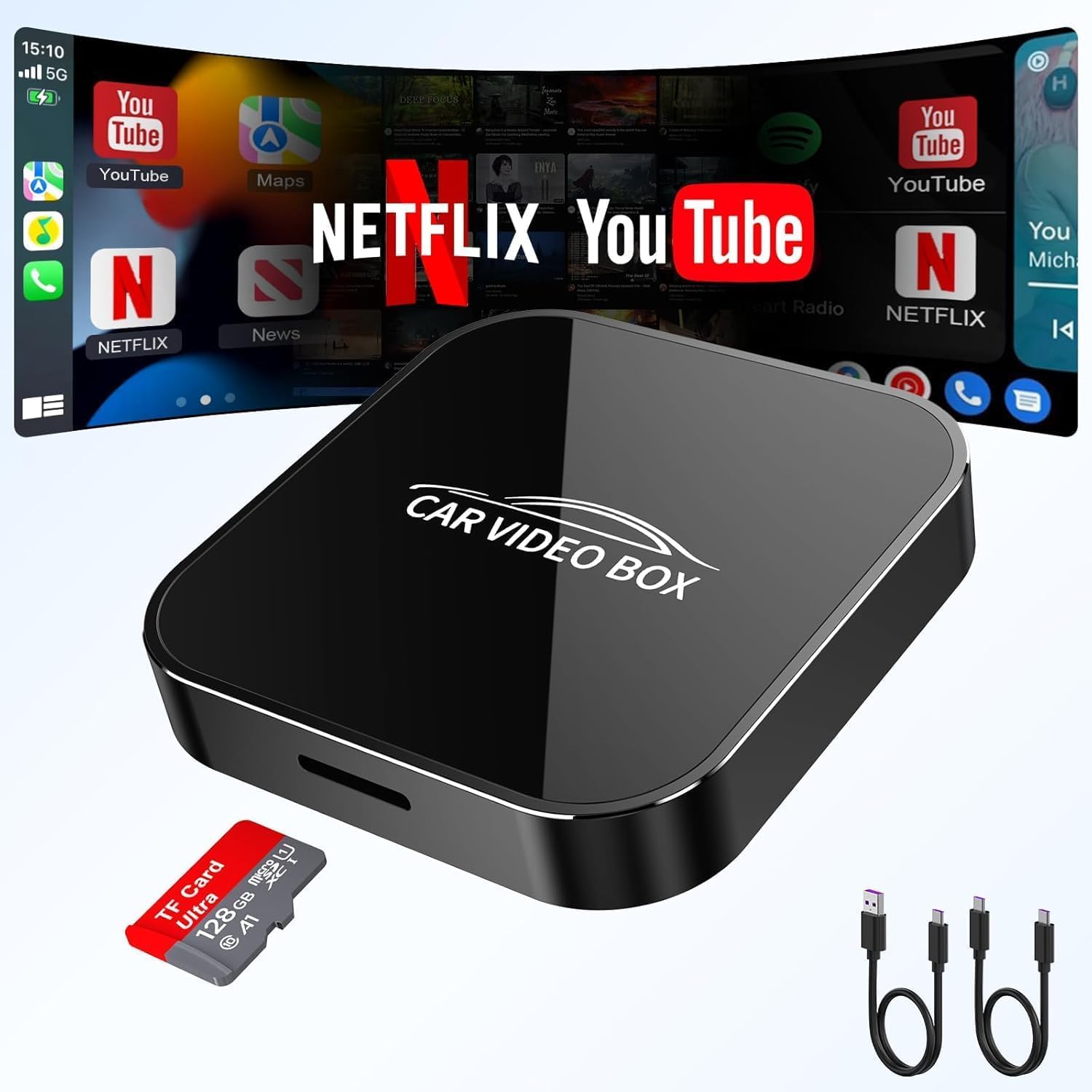 2026 Wireless CarPlay & Android Auto Adapter Prend en Charge Netflix/Youtube/TF – Plug & Play, Magic Video Box Compatible avec CarPlay & Android Auto d’Usine (4GB RAM+16GB)