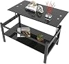 ODUSE-DAILY Black Lift Top Coffee Table, Modern Black Glass Coffee Table for Living Room, 21.3