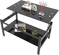 Vista 8 de Juego de 3 mesas de centro de vidrio con marco de metal negro para sala de estar