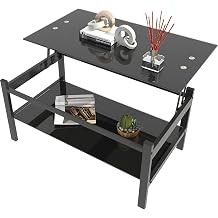 ODUSE-DAILY Black Lift Top Coffee Table, Black Glass Coffee Tables for Living Room, Small Rectangle Glass Top Coffee Table Lift Top, Black Coffee Tables for Living Room 1Pcs Coffee Table