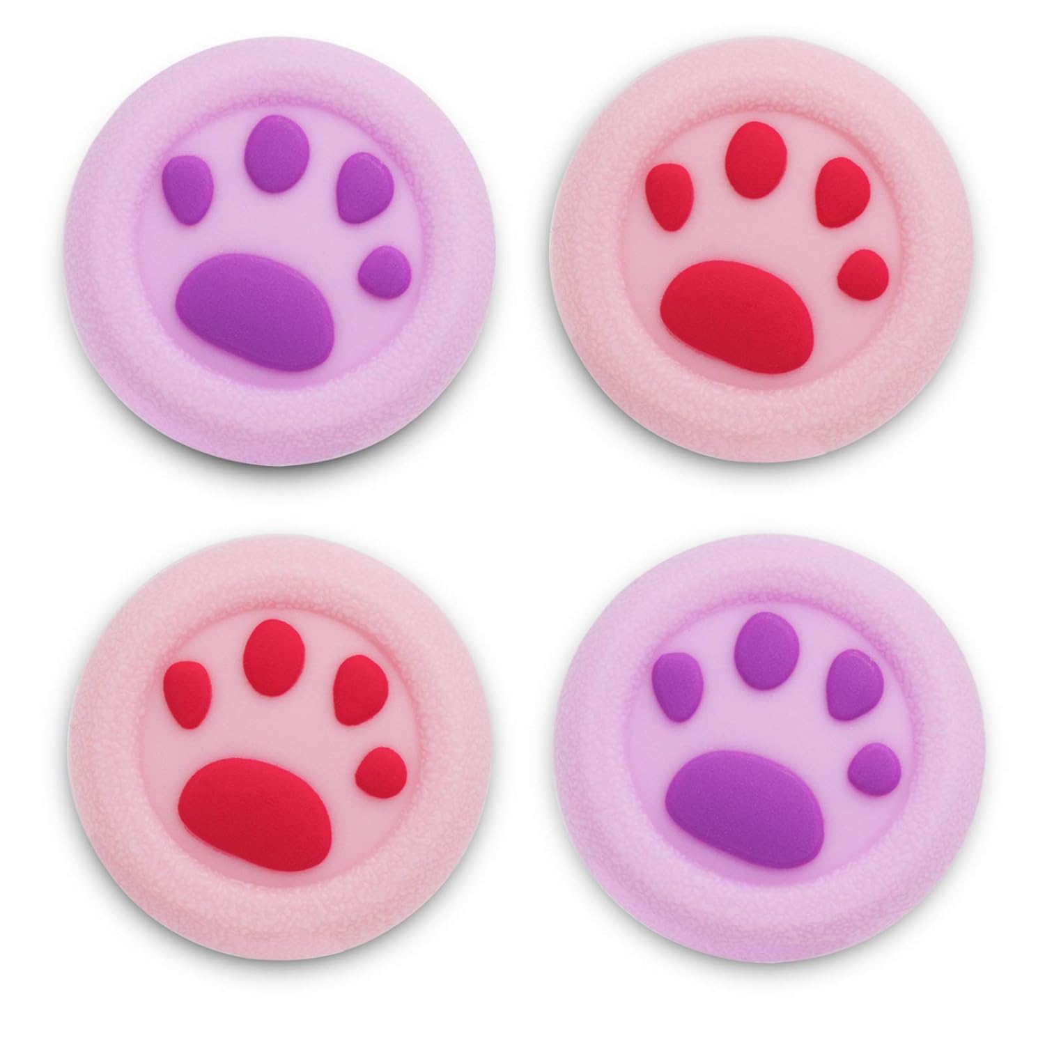 Playrealm Soft Rubber Silicone 3D Texture Thumb Grip Cover x 4 for PS5, PS4, Xbox Series X/S, Xbox One, Switch PRO Controller(Cat Paw Coral Purple)
