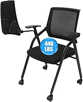 LUNUMAOS Foldable Conference Chair with Tablet Arm & Lumbar Support - Ergonomic Mesh Back, Stackable for Office, Meetings, Church