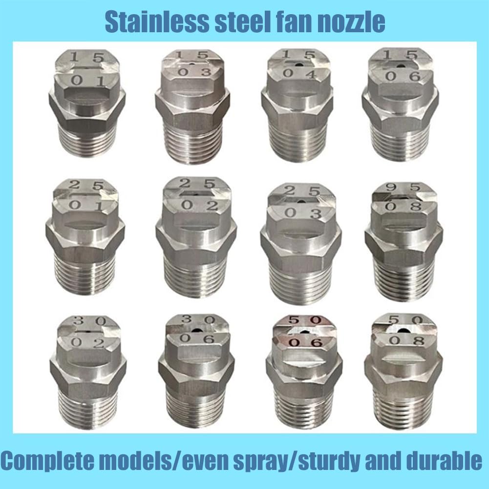 Buse de nettoyeur haute pression à ventilateur plat 6 pièces 1/8, 1/4, 3/8, 1/2 filetage externe Buse en acier inoxydable 304 25°/40°/50°/65°/80°/95°/110° Alésage de 0,03 à 0,1 1/4 1.8mm(0.071in) 25°