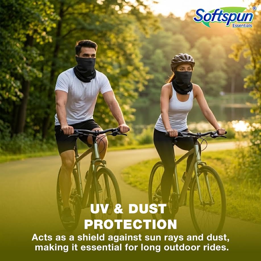 Image of SOFTSPUN Essentials Neck Gaiter Bandana for Riders | Multi-Purpose Face Cover Mask | UV Protection, Dust Proof, Breathable Fabric for Bike Riding, Cycling, Hiking (Black)