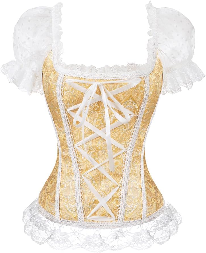 Image of Women's Lace up Gothic Jacquard Shoulder Straps Tank Overbust Shaper Corset Bustiers Top
