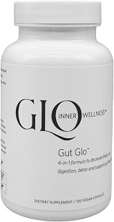 Gut Glo Natural Bloating Relief, Gut Health, Digestion & Constipation Aid 4-in-1 Probiotic, Digestive Enzyme, Magnesium & Organic Herb Capsules - Vegan, 120 Count