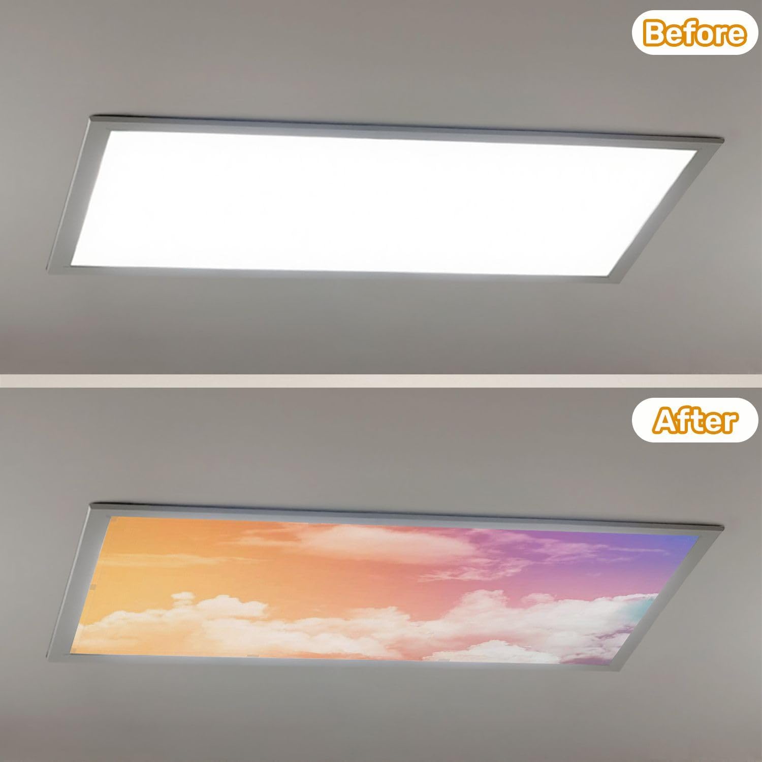 Fluorescent Light Covers for Ceiling Lights Multicolored Clouds Easy to Install Magnetic Light Filter for Classroom Office Hospitals School Home Decor